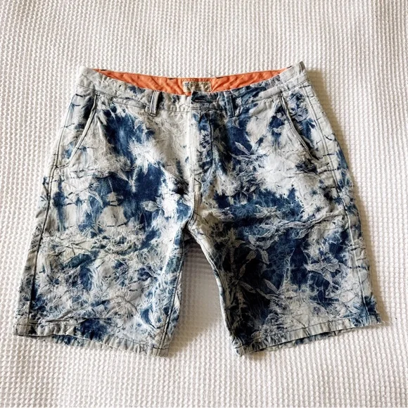 SCOTCH & SODA DARK INDIGO SPLATTER TIE-DYE WHITE DENIM SHORTS sz 31 DISTRESSED - Picture 1 of 7